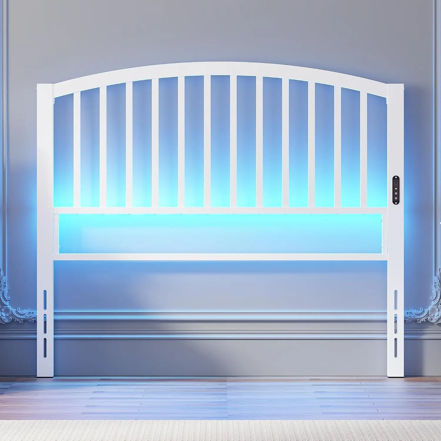 Full Size Headboard Only, Modern Headboard for Full Size Bed with LED Light, USB & Type C Port and  & Remote Control, Metal Headboard, Sturdy and , Easy Assembly, White
