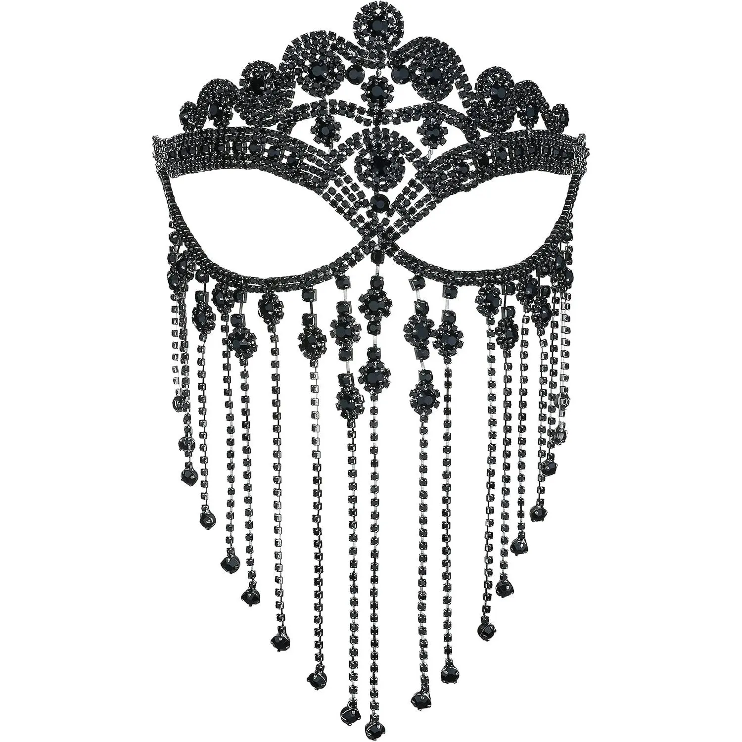 Rhinestone Tassel Mask Chain for Women Fringe Masquerade Head Chain Face Jewelry Halloween Party Cosplay(Gift)