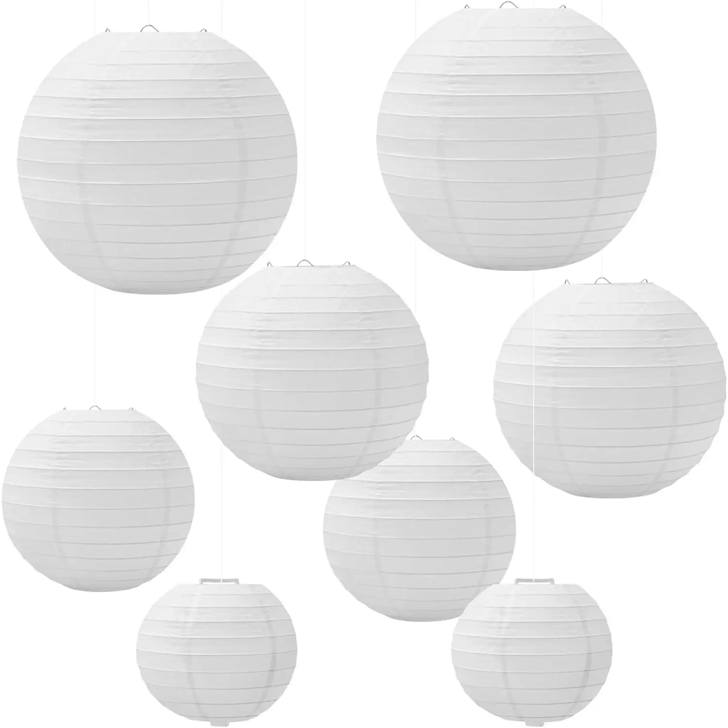 8 count Paper Lanterns, White Round  Paper Lanterns Decorations for Birthday,  Decor, Christmas,Wedding,Bridal, Party Decoration(Size:4”×2,6”×2,8”×2,10”×2)