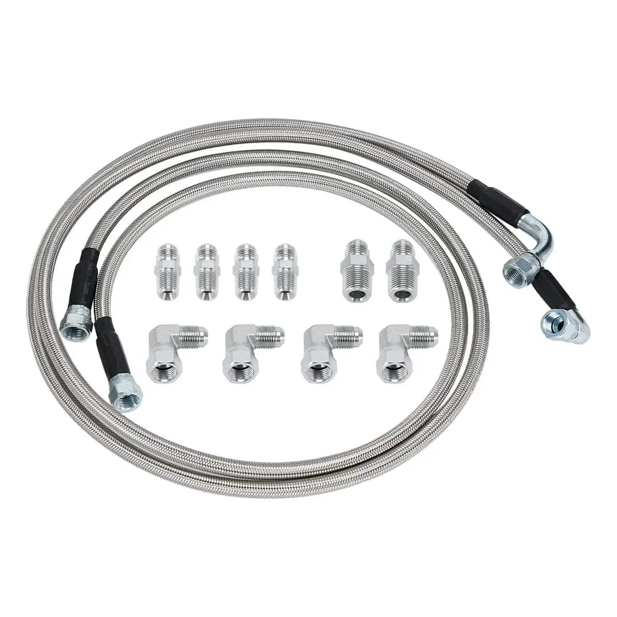 6AN 52inch Transmission Oil Cooler Hose Kit with AN6 Adapter Fitting, 1 Set Stainless Steel Braided PTFE Hose - Heat Dissipation, Flexibility, Durability and Longevity for Chevy Ford Towing Vehicles