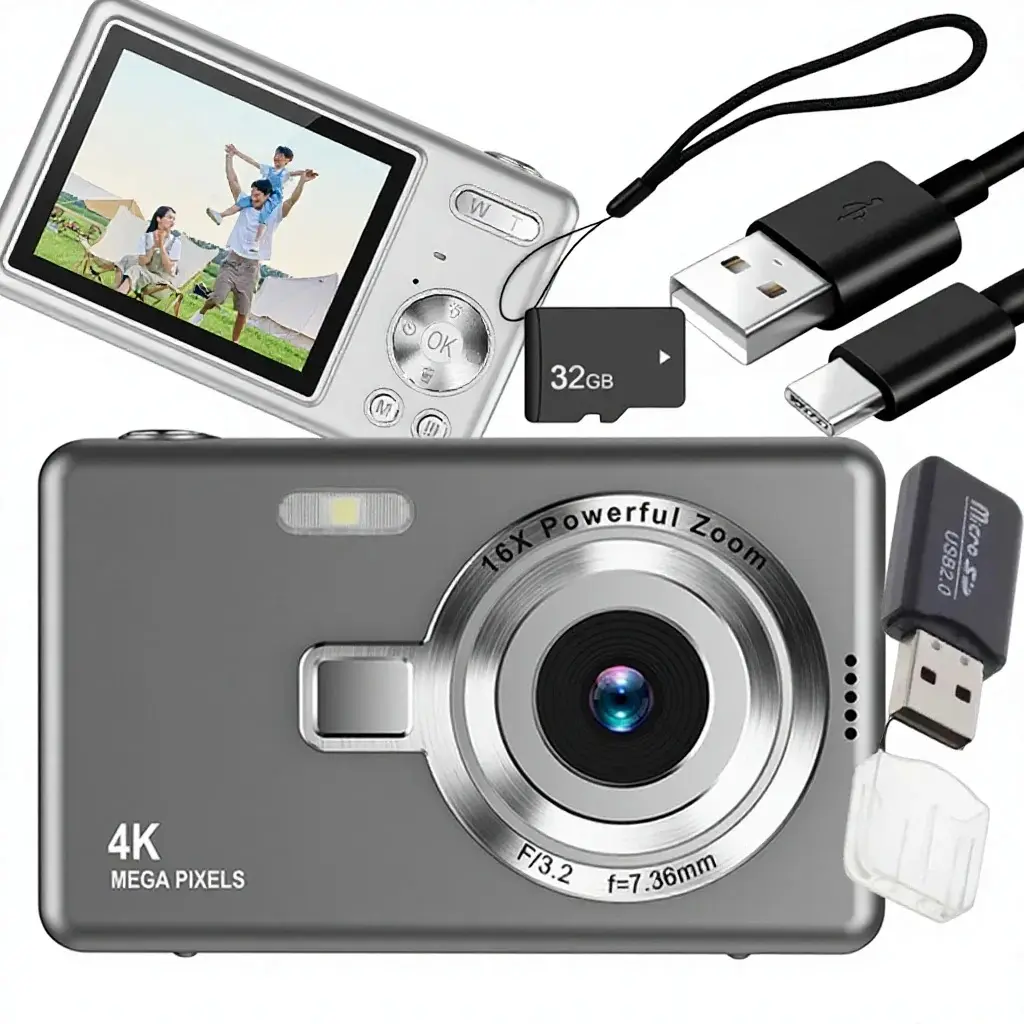 Q12 Point & Shoot CCD Camera, New Multi-Color Screen, Rechargeable, 2.4-Inch Display, 96 Megapixel Digital Video Camera