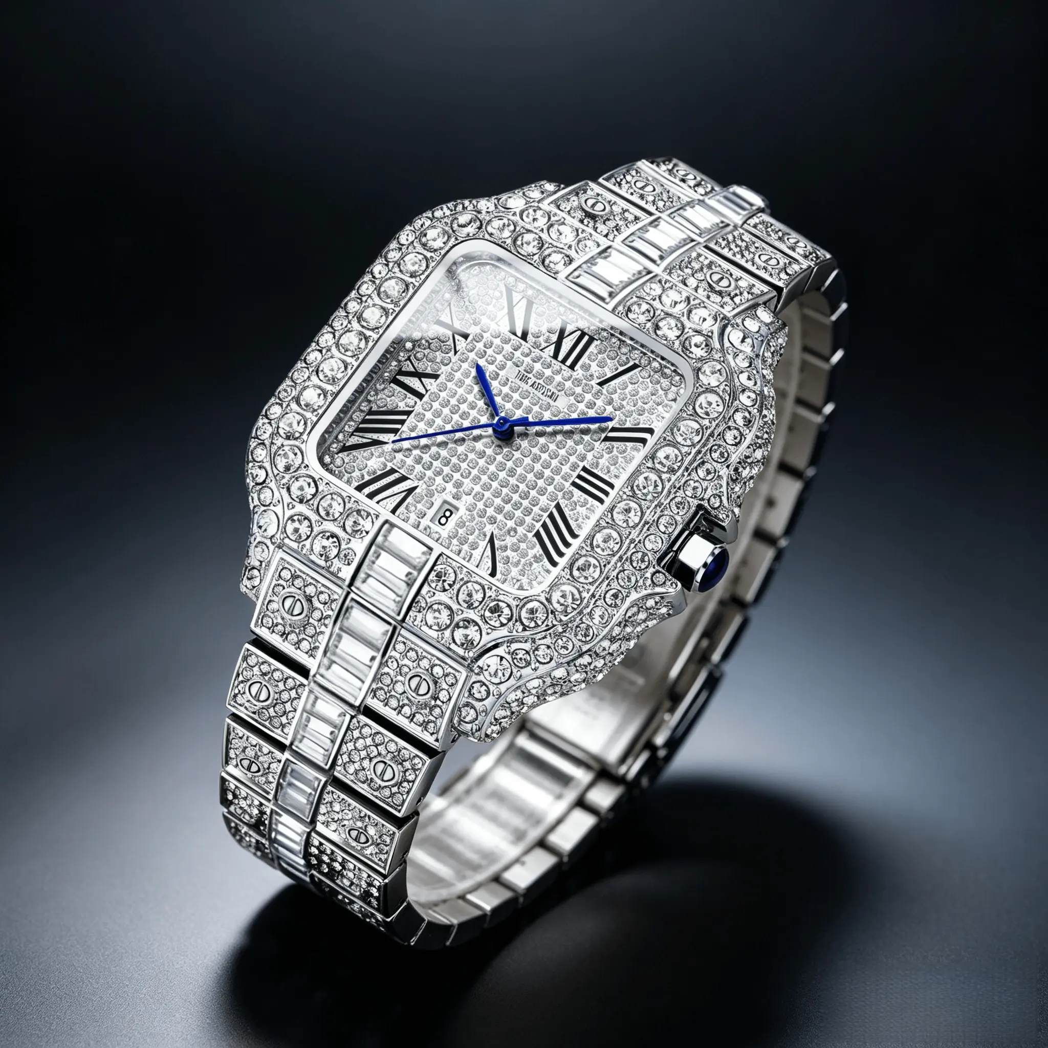 Men's Luxury Fully Iced Out Square Mechanical Watch - All-Over Micro Pave Diamond-Encrusted Roman Numeral Dial, Silver Stainless Steel Band, Date Calendar, Premium Gift Box for Business, Hip Hop Events