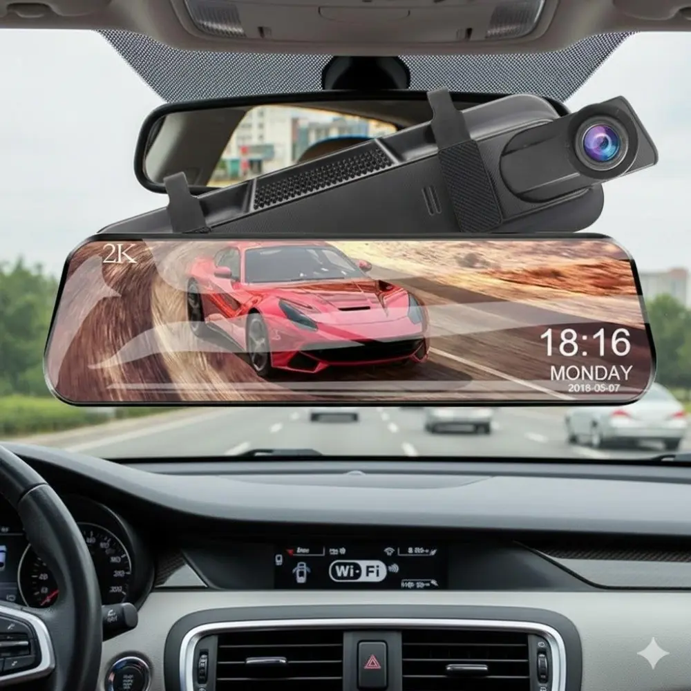 4K Dash Cam with Front and Rear Cameras, Touchscreen Streaming Mirror, Night Vision, Parking Mode, Loop Recording, Backup Camera, 24/7 Surveillance, Supports 32GB Memory Card for Enhanced Car Safety