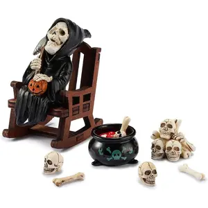 Cute Grim Reaper Shelf Sitter,Miniature Grim Reaper Statue  Rocking Chair,Gothic Decor for Desk,Spooky Collectible, of Women Men