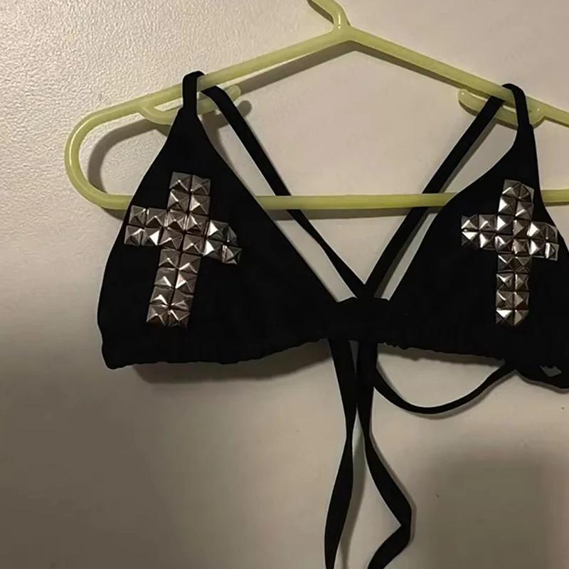 swimsuit tie emo girl spicy Retro 2000s female punk new beach swimsuit Gothic fashion hot brick print Grunge swimsuit bikini