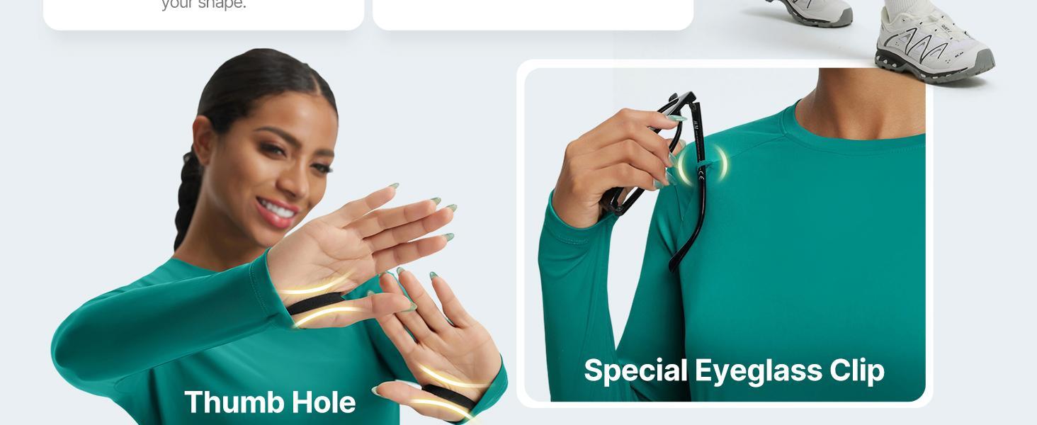 Baleaf Women's UPF 50+ Long Sleeve Crop Top Sun Shirt Lightweight UV Protection Workout Rash Guard with Thumbholes for Hiking and Running