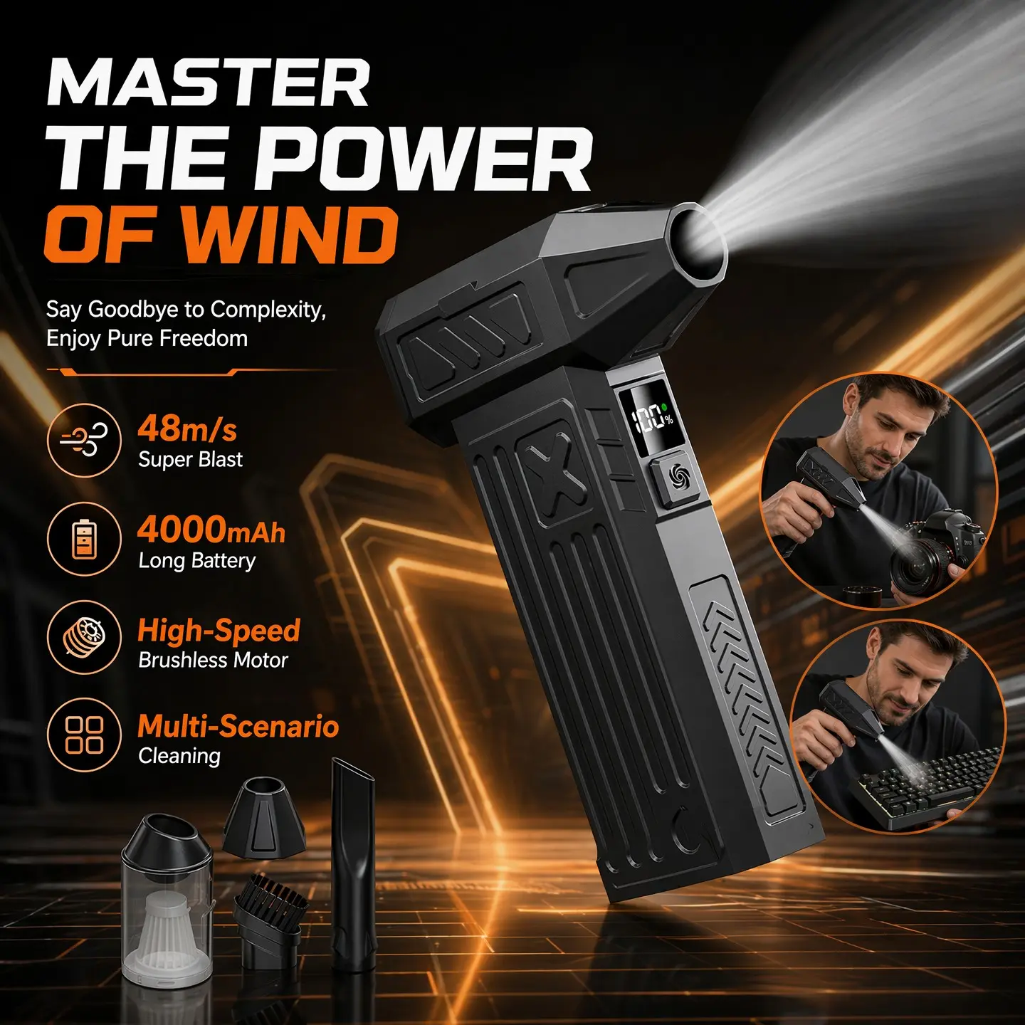 Portable Mini Compact Dust Blower, Rechargeable Handheld High-Speed Brushless Fan, Outdoor Turbine Vacuum Cleaner, Car Dust Remover, Powerful Air Blaster