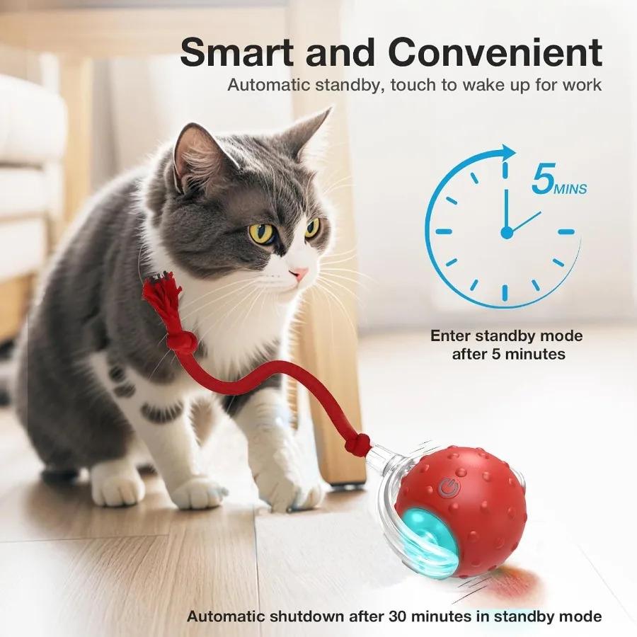 Interactive Cat Toy Ball with Bird Chirping Super Drive Cat Rolling Balls Motion Activated Sensor Pet Kittens Teaser Game Toys