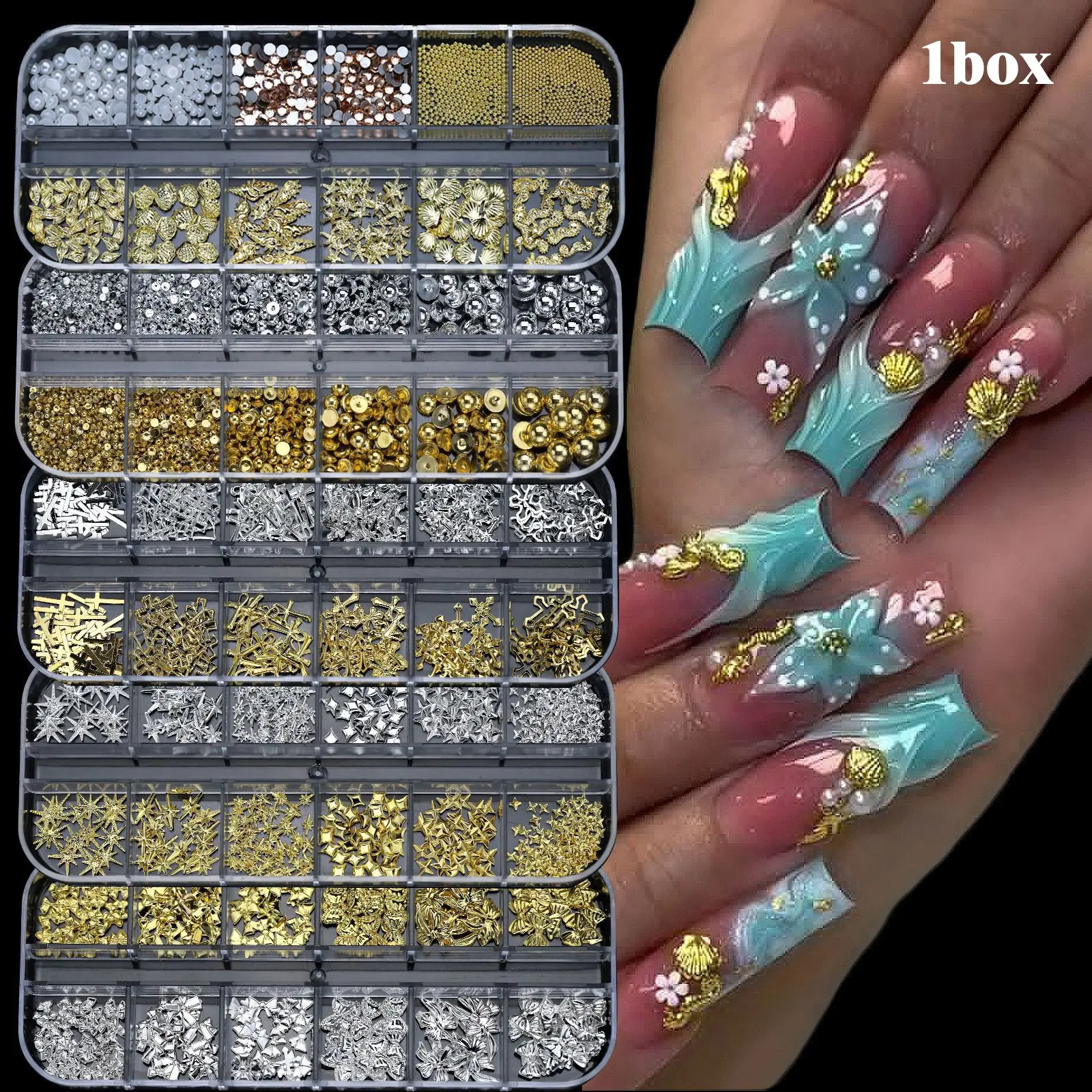 12-Piece Metal Nail Art Rivet Set, 3D Millennial Nail Accessories, Nail Design, DIY Nail Decoration Kit, Trendy Manicure Decorations