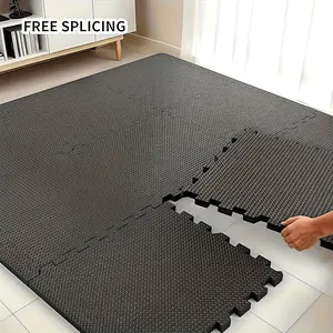 10-Piece high-density EVA foam-attached workout mat set, black - durable, heavy gymnastics and fitness floor protection, suitable for home workouts, yoga, physical training