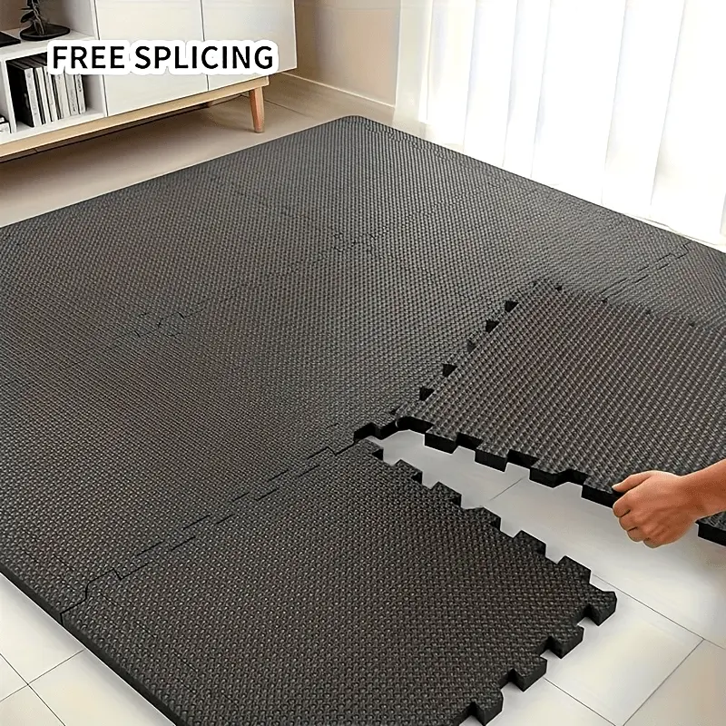 10-Piece high-density EVA foam-attached workout mat set, black - durable, heavy gymnastics and fitness floor protection, suitable for home workouts, yoga, physical training