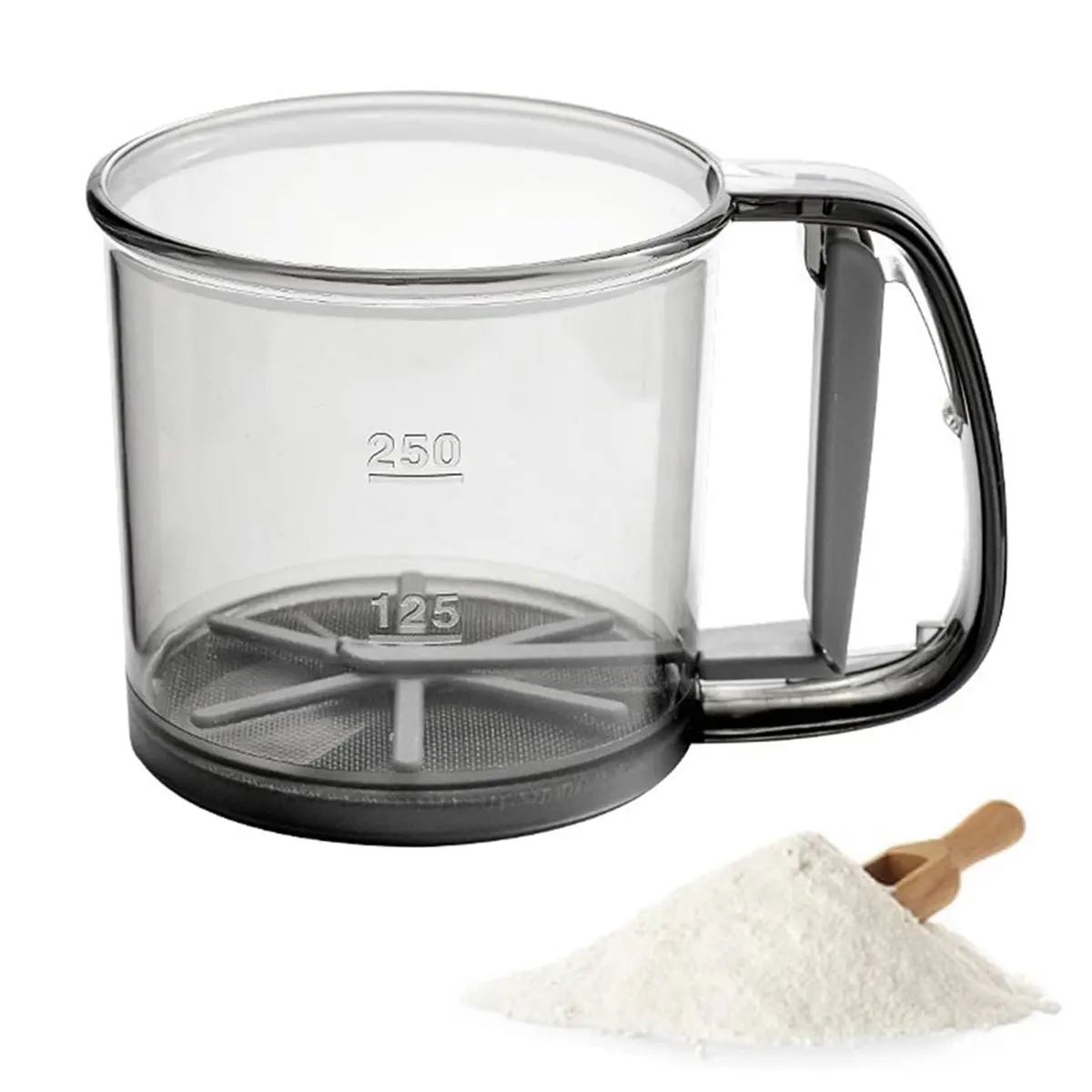 1pc PP Material Handheld Semi-Automatic Flour Sifter, Measuring Cup Style Sugar Powder Sieve, Baking Tool Filter Screen