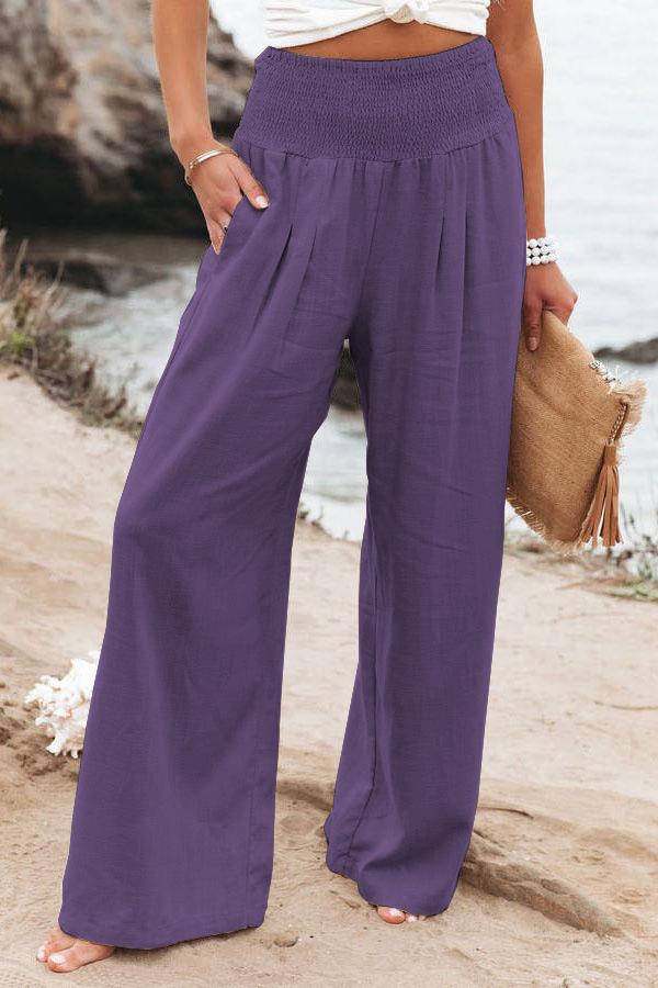 Women's Spring/Summer Beach Vacation Style Pants, Casual Wide-Leg Cotton-Linen Loose-Fit Trousers, Popular Beachwear Matching Pants for Women