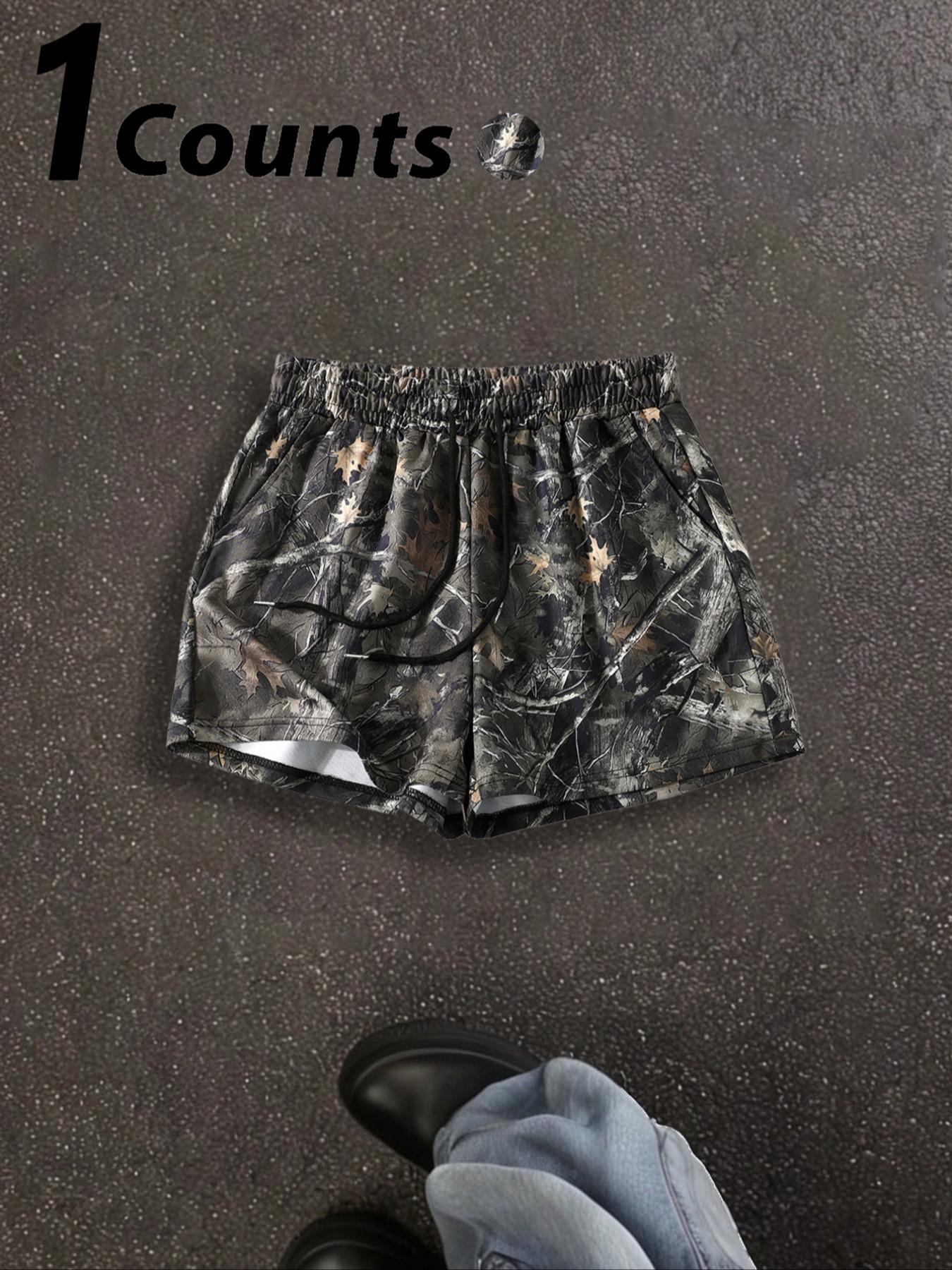 Unisex Branch-Print Camouflage Shorts, Casual Comfy Breathable Bottoms for Summer, Streetwear Shorts for Daily Wear