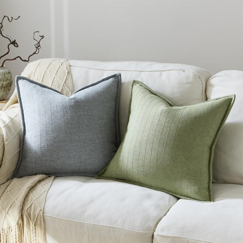 18x18 Pillow Covers Sage Green Pack of 2 Farmhouse Boho Neutral Accents Striped Textured Square Decorative Throw Pillow for Living Room Couch Bed Home Decor