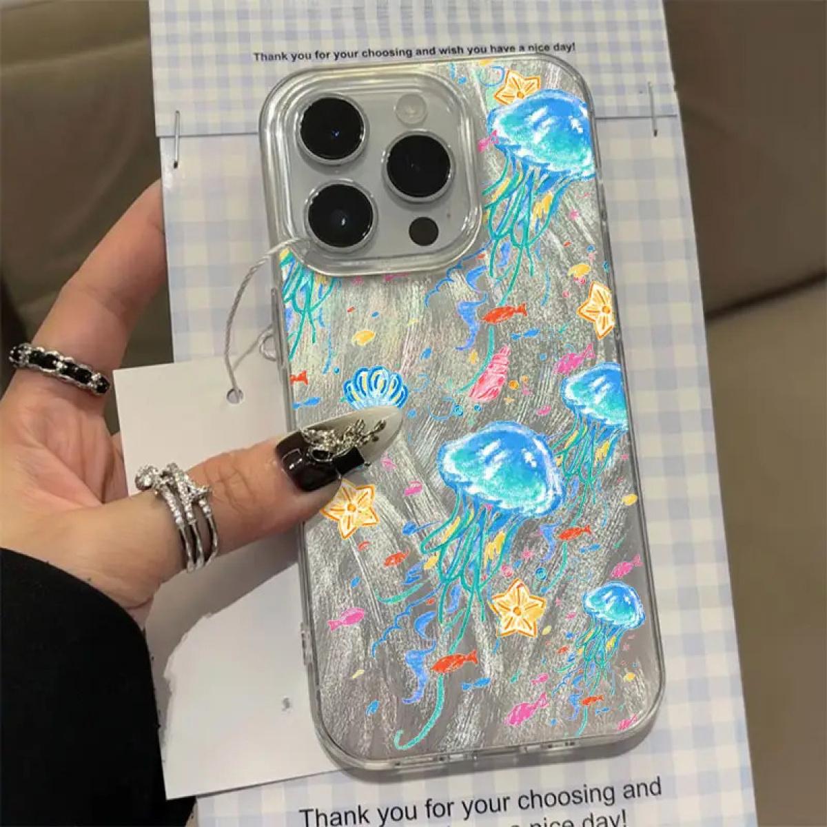 Vibrant Jellyfish Feather Cloth Phone Case for iPhone 17 16 15 14 13 12 11 Pro Max Plus & Samsung Galaxy S26 S25 S24 S23 S22 Ultra TPU PET Scratch-Resistant Shockproof Slim Fit Colorful Protection Cellphone Casing