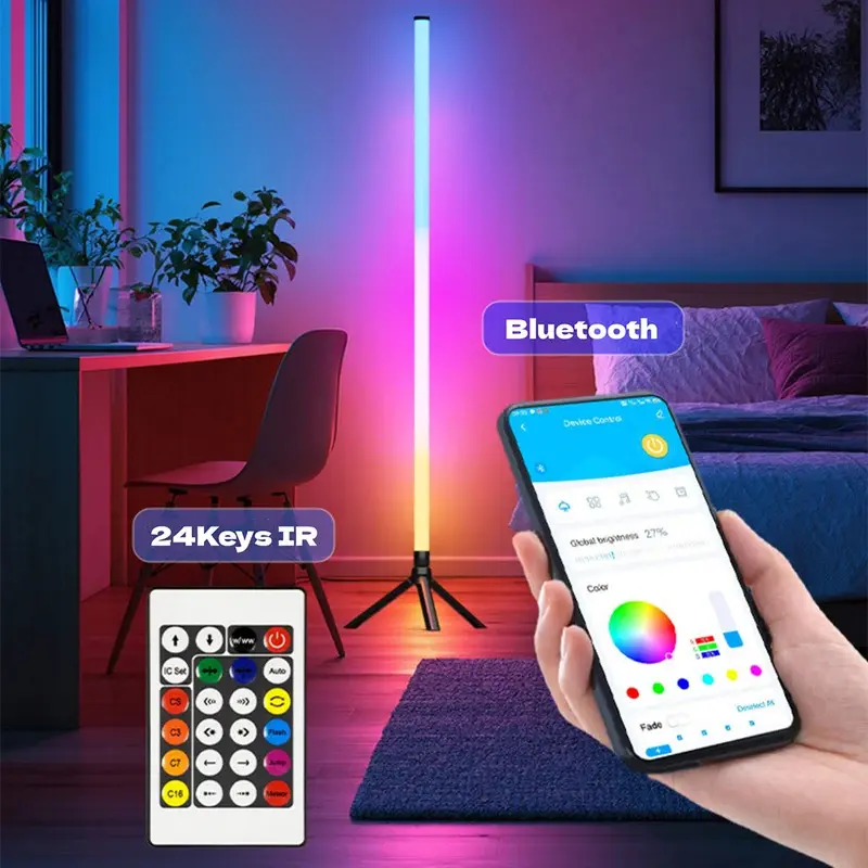 RGB LED Corner Floor Lamp - Bluetooth App Control, Remote Control, Music Sync, 16M Colors, USB Standing Lamp for Home Improvement Novelty Lighting