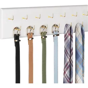 Wall Mount Belt Hanger Organizer for Closet Holds Over 28 Belts Wooden Belt Rack Storage for Tie Scarf Suitable for Closet Wall Door White