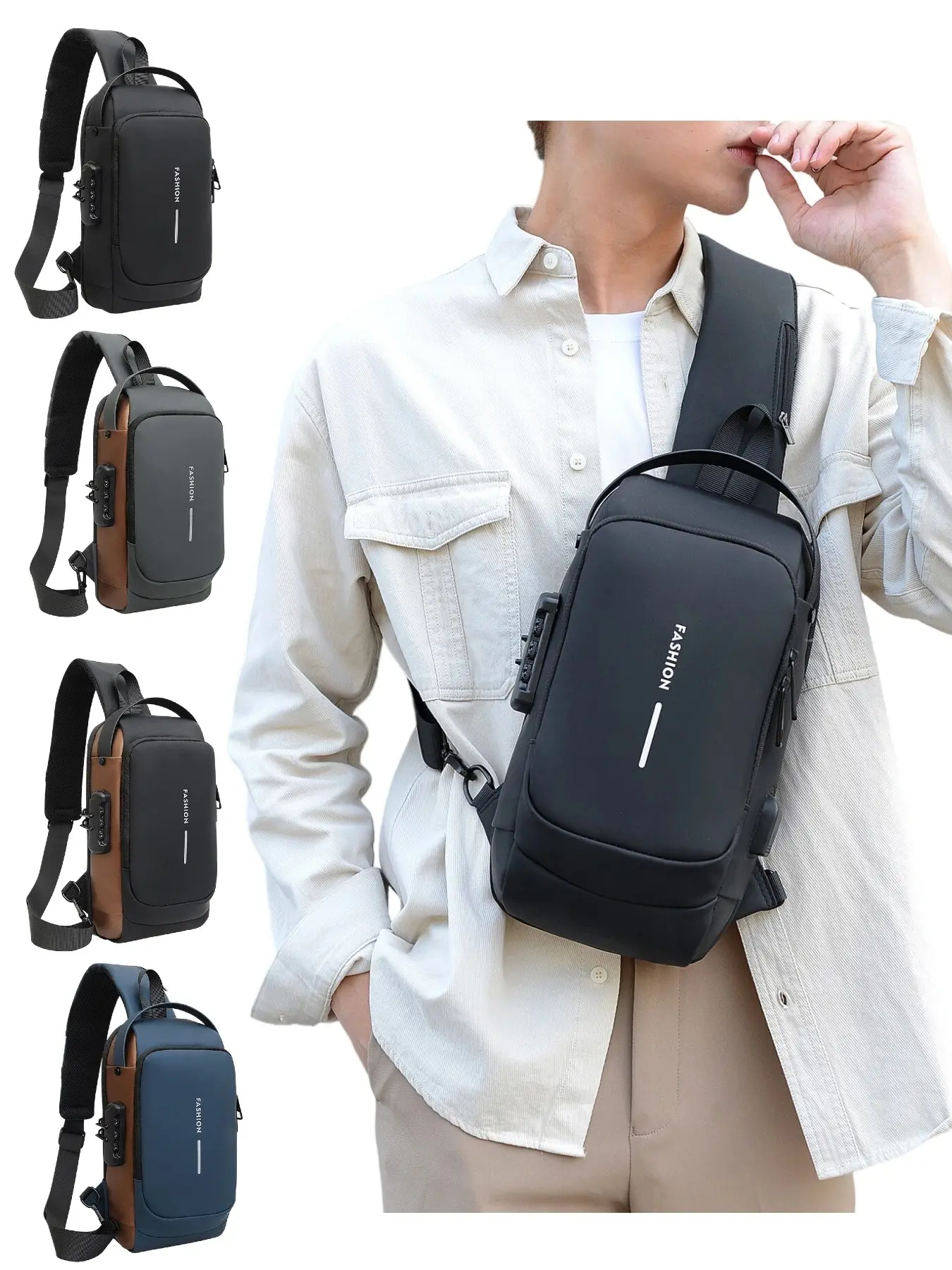 Men's Chest Bag with Multi-Function Password Lock, Multifunctional Chest Bag, Waterproof Large Capacity Shoulder Bag, Casual Sports Backpack, Waterproof Belt Bag