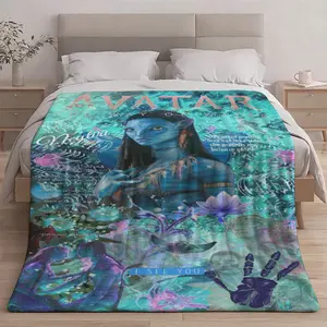 Navi Water Realm Blue-Skinned Character Poster Digital Pattern Printed Blanket - Traditional, Breathable, Wrinkle-Resistant Adult All-Seasons Soft Warm Blanket for Bedrooms, Living Rooms