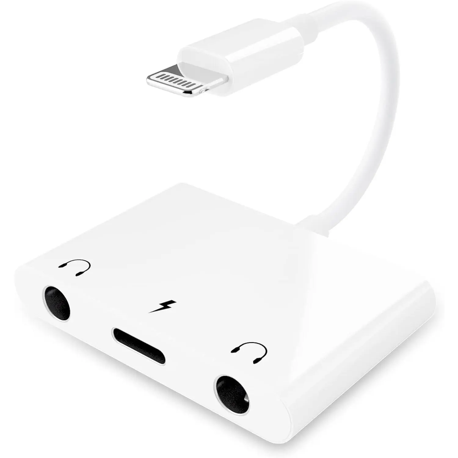 3 in 1  3.5mm Headphone Jack Adapter - Earphone Jack Audio and  Adapter - Headphone Splitter for  14/13/ 12/11/ X/ 8 - White