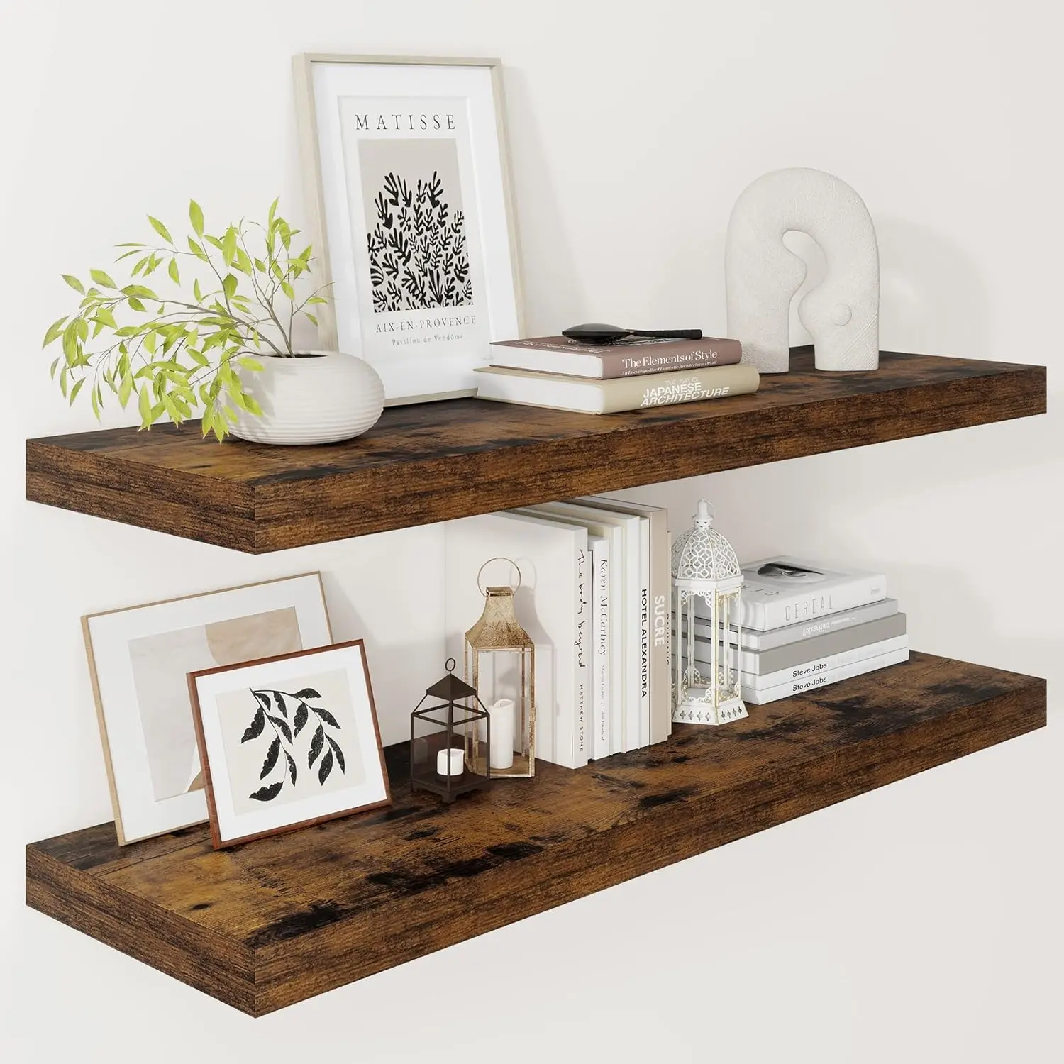 12" Deep Floating Shelves for Wall 36" Long, Wall Shelves for Bedroom Living Room Bathroom Kitchen Laundry Room, Farmhouse Rustic Shelves for Home Decor, 36" X 12" X 2" Set Of 2, Rustic Brown