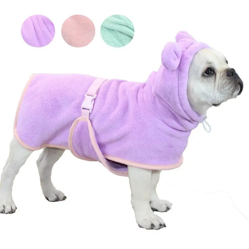 Pet Bathrobe for Dogs & Cats, Hooded High-Absorption Coral Fleece Grooming Towel with Adjustable Strap, Skin-Friendly and Quick-Drying, Grooming Robe, Full-Cover Hood, Adjustable Fastener Strap, Dual-Species Universal Fit, Skin-Friendly Fluffy Texture, On