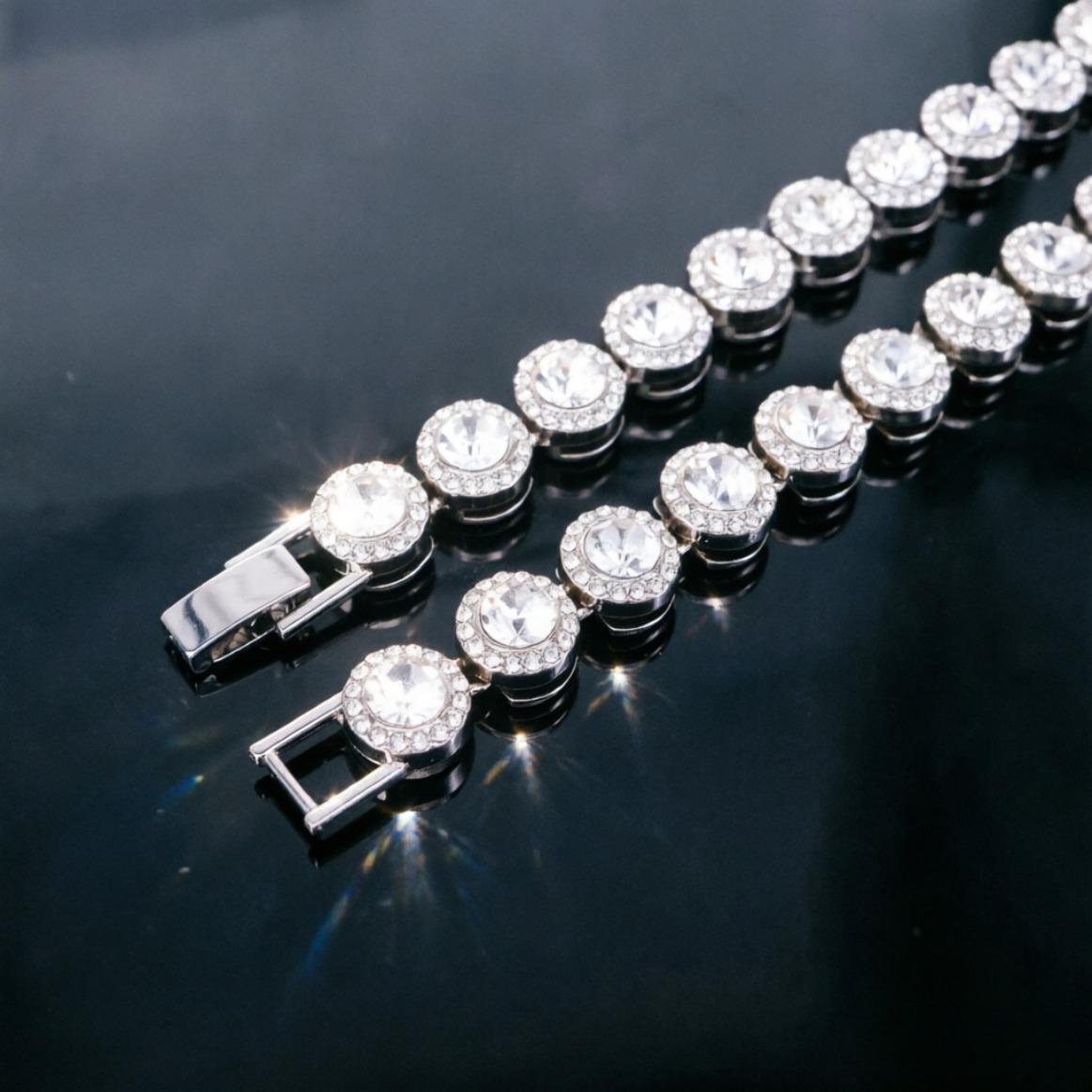 Hip Hop Trendy 12MM Width Round Moissanite Tennis Bracelet Necklace Set for Women/Men Fashion Hippie Necklace Jewelry, Iced Out Luxury Style Gift Popular Trend