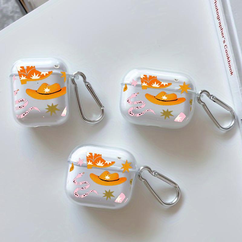 Cowboy Star Boots Pattern Protective Case for AirPods 4/3/2/1/Pro/Pro2 Soft TPU Earphone Cover, Transparent with Keychain