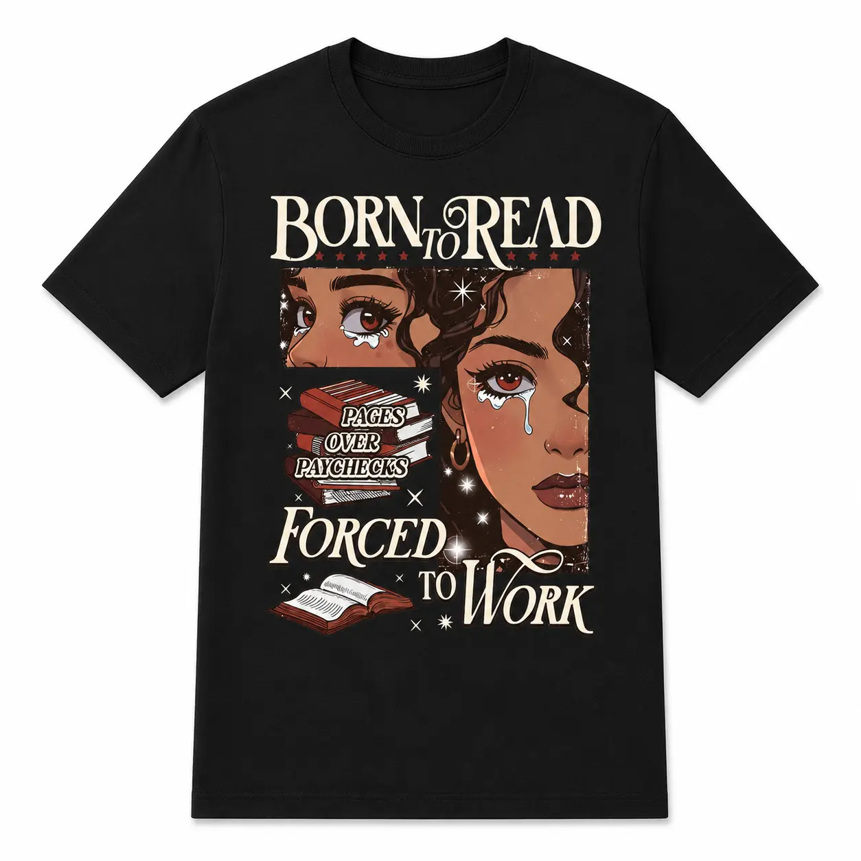 Funny Book Lover “Born To Read Forced To Work” Graphic Tee, Bookworm Shirt, Dark Romance Aesthetic Casual T-Shirt Gift