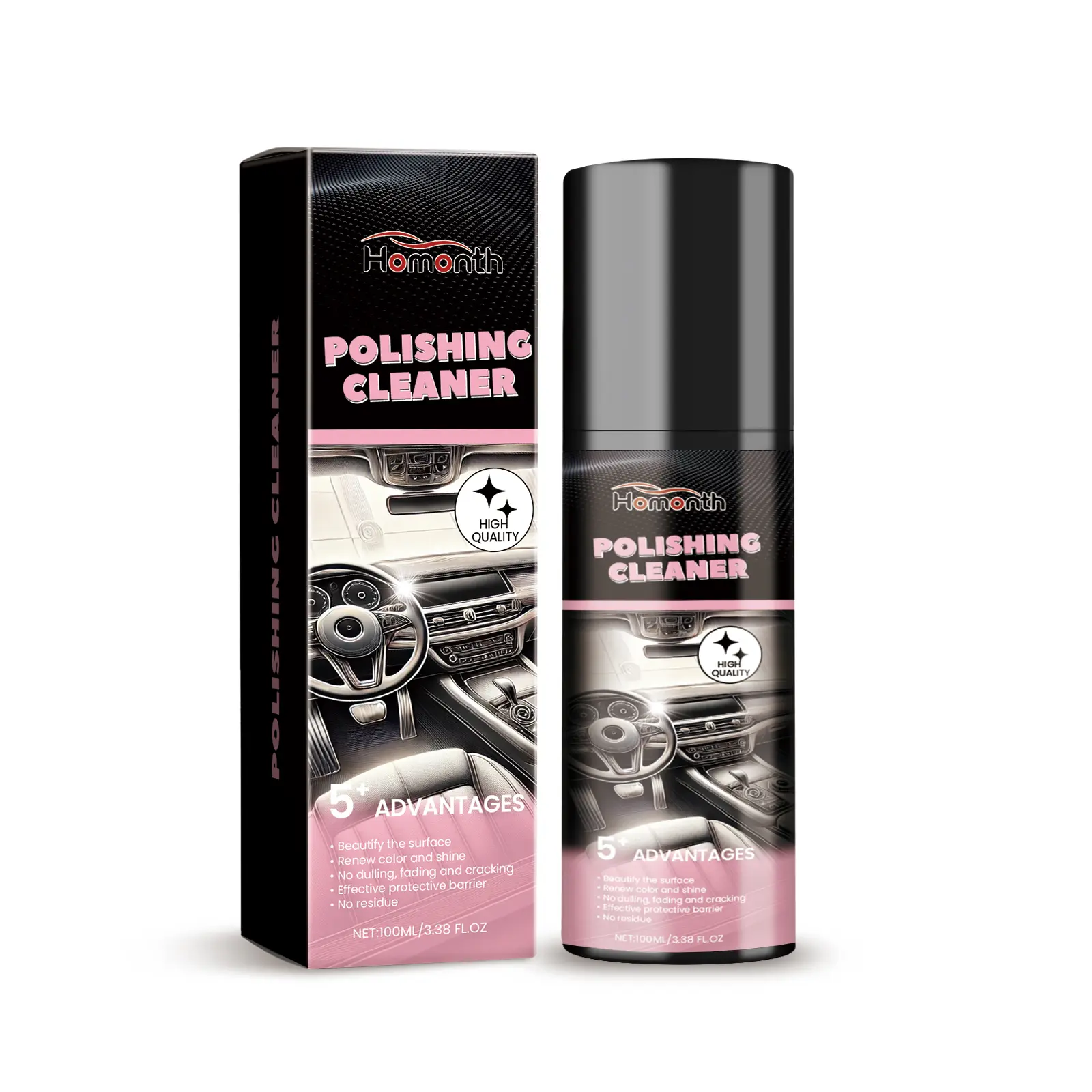 Car Interior Surface Cleaner & Polish Spray - 2pc/4pc Must-Have Quick Detailer, Plastic & Trim Restorer with Rust Prevention for Automotive Cleaning & Maintenance