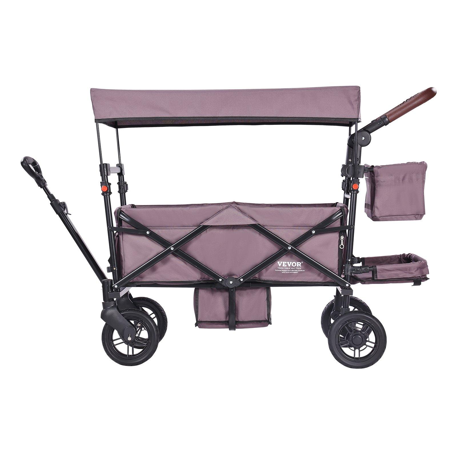 VEVOR Wagon Stroller for 2 Kids, Push Pull Quad Collapsible Stroller with Adjustable Handle, Encircling Harness Removable Canopy,4 Wheels w/ Brakes,Mutifunction Tandem Stroller for Camping Dark PurpleSummervibes