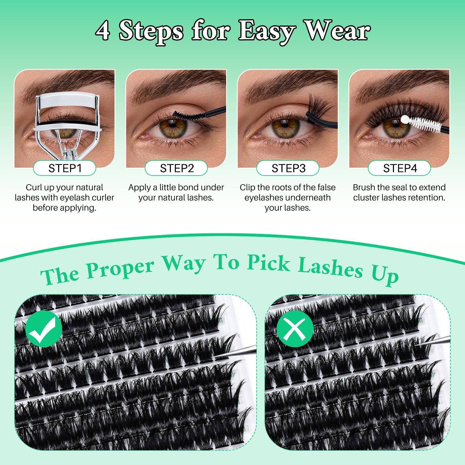 Mixed Length Individual Lash Clusters False Eyelashes Kit, D Curl Lashes with Bond & Seal, Eye Makeup Enhancement Tool for Women, Cosmetic