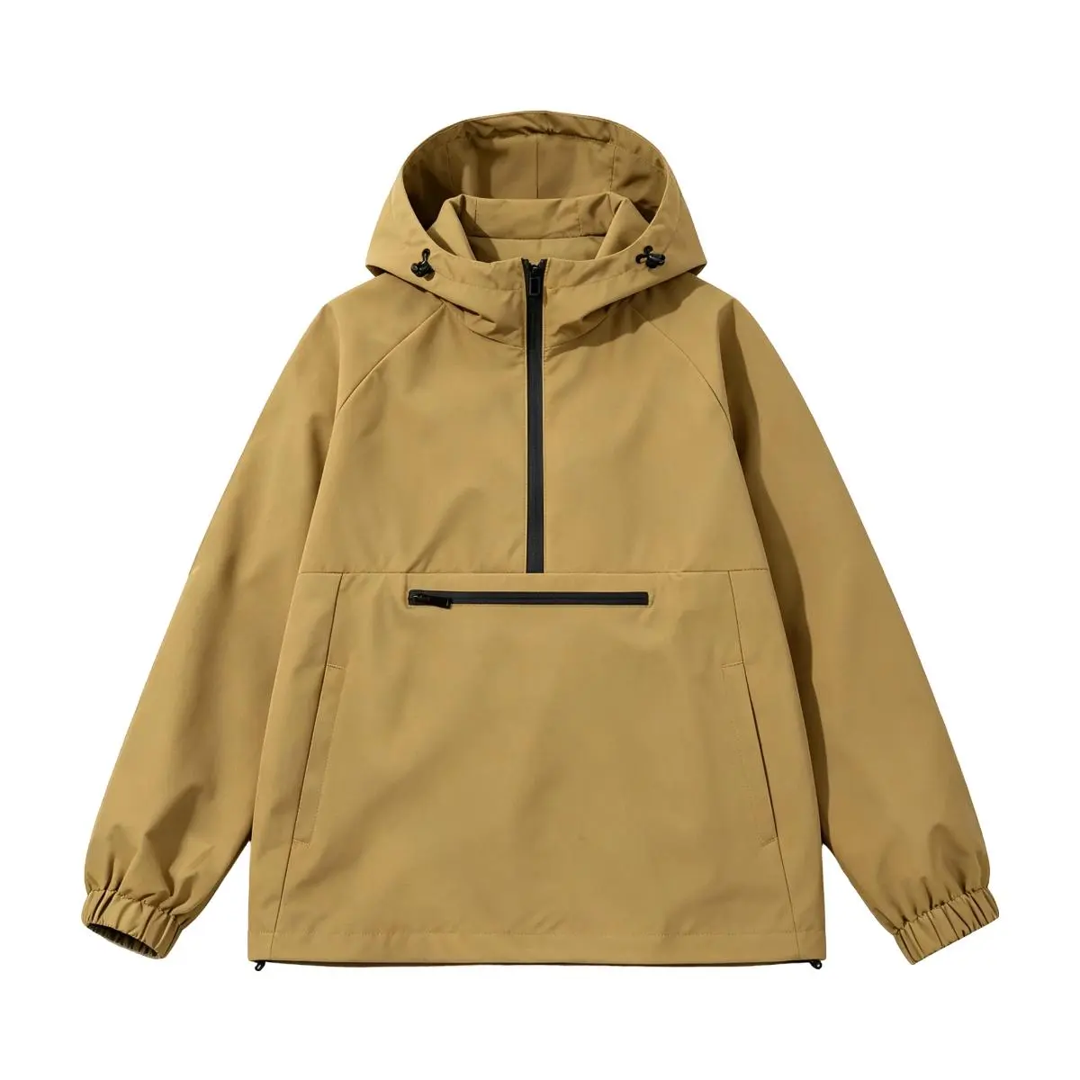 Men's Solid Plain Polyester Anorak Windbreaker Jacket - Half-Zip Hooded Menswear Top with Adjustable Drawstring Hood, Multi-Storage Pockets, Loose Fit, Breathable Casual Coat for Spring & Autumn Daily Wear