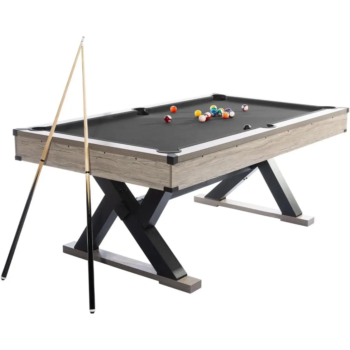 7FT Pool Table, 84”L x 46”W x 32”H Billiard Table with K-Leg Design, Complete Full Billiard Set with 2 Cues, Balls, Triangle, Chalk & Brush, Sturdy MDF Construction, Perfect for Home, Basement, Game Room, Office & Living Room Entertainment