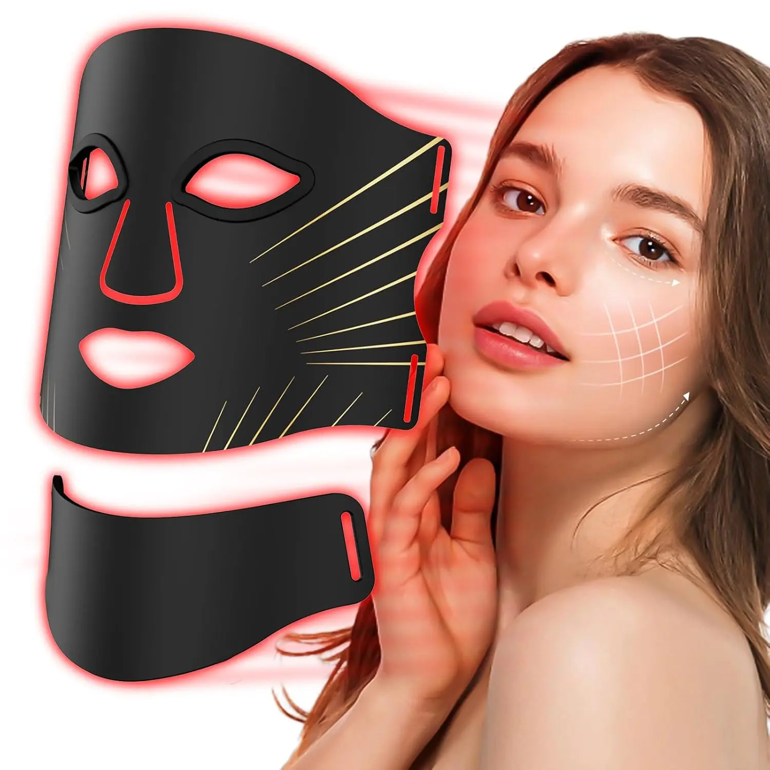SERFORY Colorful Infrared LED Face Mask Red Light Therapy Face & Neck Mask with 309 LED Beads for All Skin Types Ergonomic Silicone Design USB-C Charging Home SPA Beauty Salon