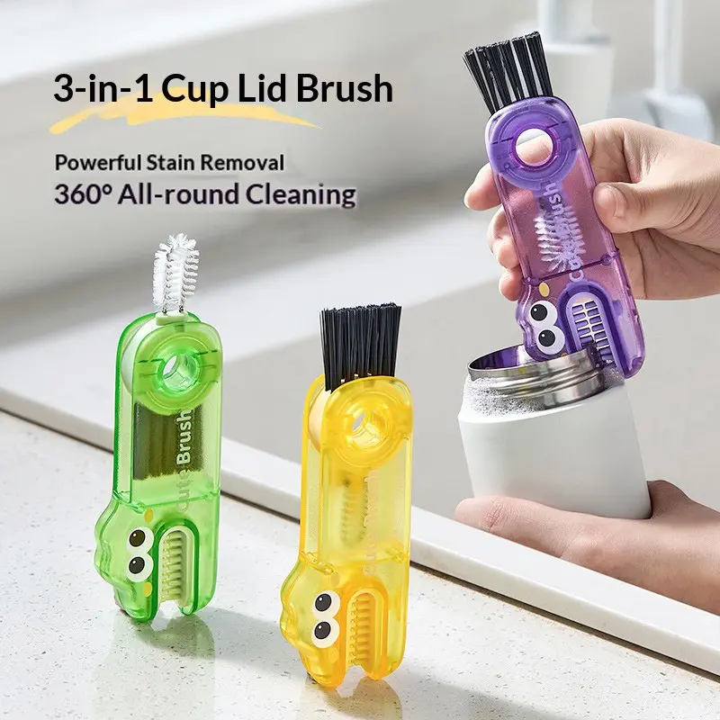 Three-in-One cup cleaning brush, brush for cleaning the gap between the cup mouth and the lid, soft cleaning brush, easy to clean