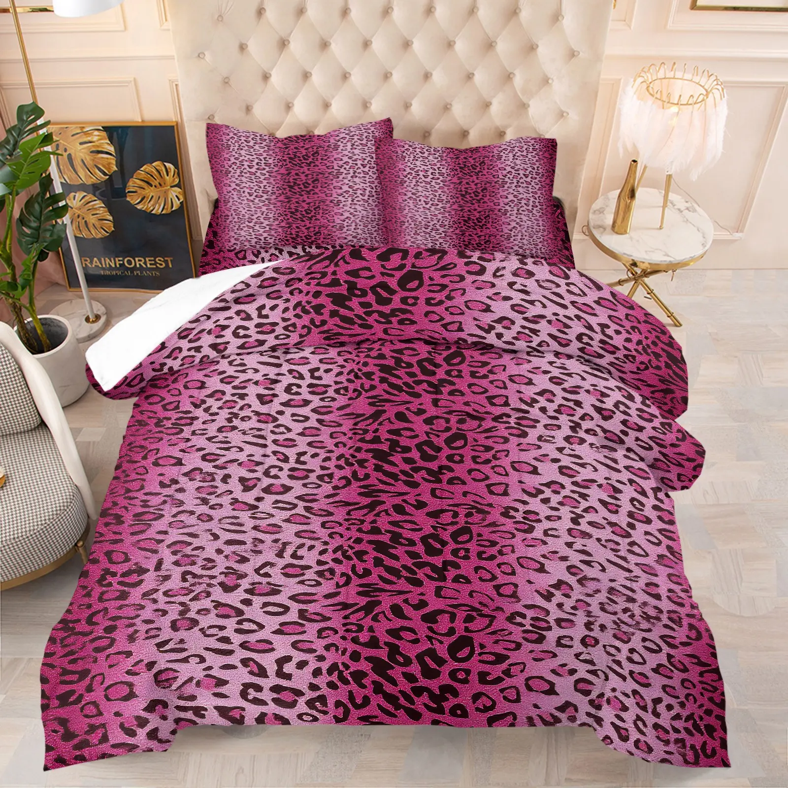 Pink Ombre Leopard Print Quilted Comforter Set, 1 Comforter + 1/2 Pillowcases, Soft Comfortable HD All-Season Glam Bedding, Perfect for Girls Teens Bedroom, Dorm & Bold Fashion Home Decor