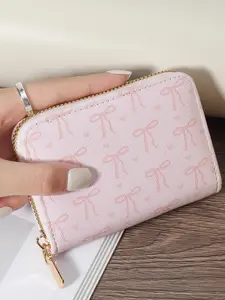 Fashionable Bow Pattern Short Wallet, Lightweight and Elegant Women's Card Bag, Cute Card Holder, Simple and Casual Multi Slot Card Holder, Glossy Card Bag, Credit Card Organizer, Zipper Card Holder, Zipper Card Slots, Card Slots Pocket