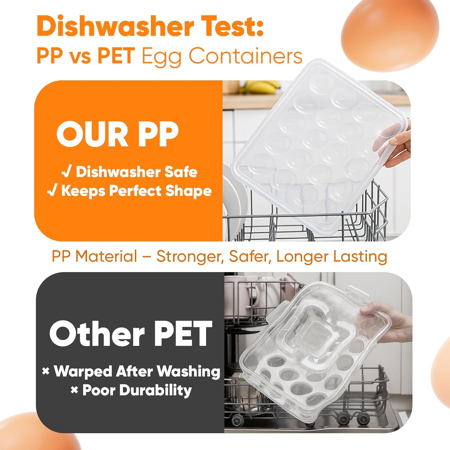 Deviled Egg Containers with Lid, (Set of 2), Plastic Egg Holder for Refrigerator for 48 Eggs, Clear Storage Deviled Egg Carrier Tray, Fridge Stackable Countertop Portable Egg Dispenser