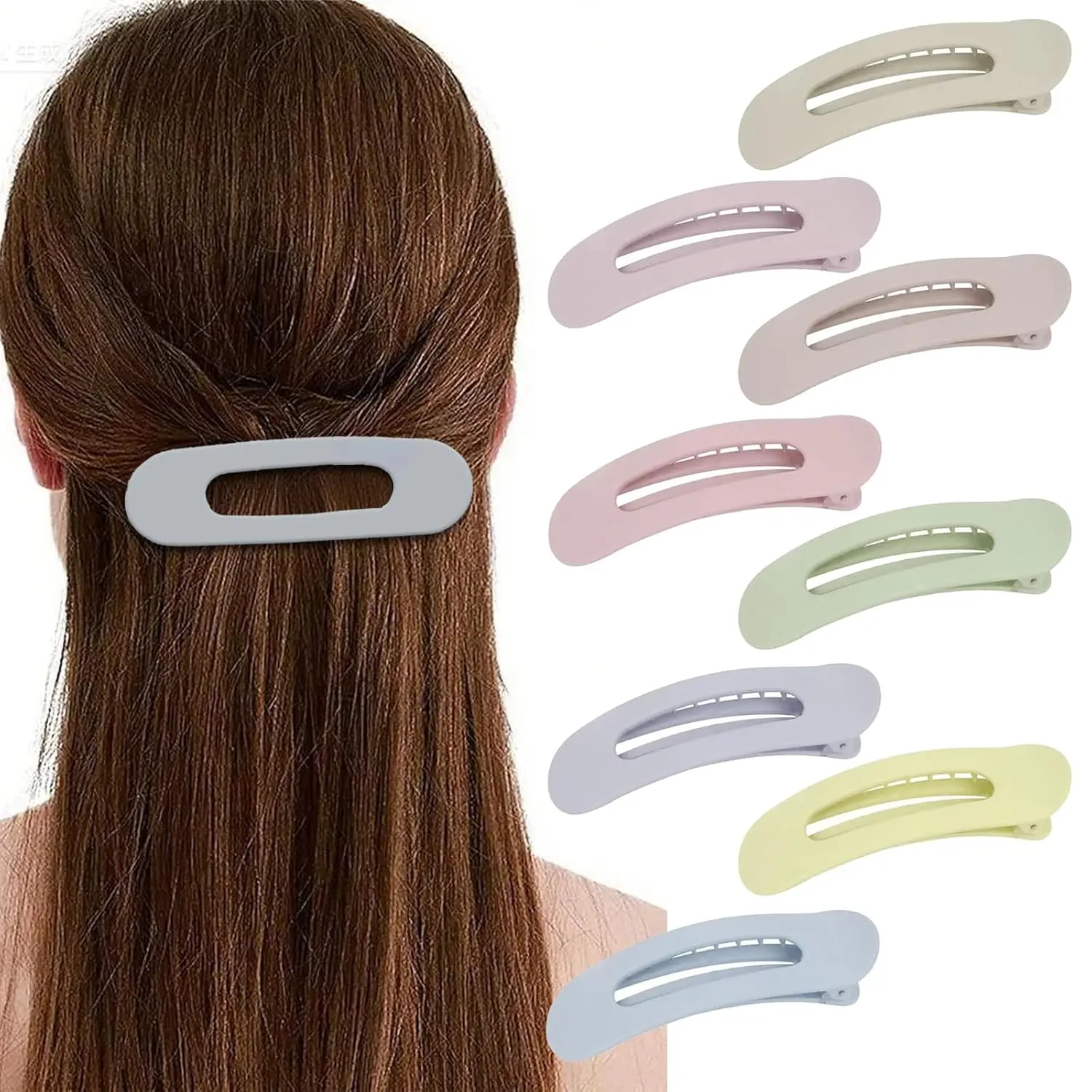 8 count Flat Hair Clips for Women  Large Flat Claw Clip for Thick Thin Hair (Macarons Color)