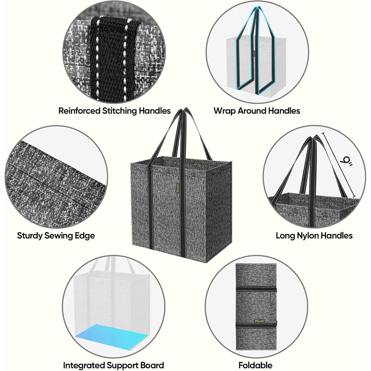 4 Pack Extra Thick Reusable Grocery Bags - Heavy Duty & Rip-Resistant, Large Capacity Foldable Totes for Supermarket, Travel & Bulk Shopping