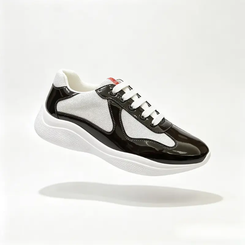 Men Glossy Patent Leather Mesh Panel Platform Sneakers Fashion Color Block Lace Up Walking Shoes Lightweight Cushioned Daily Casual Trainers Non Slip Thick Sole Streetwear Athletic Shoes For Everyday Outdoor Travel