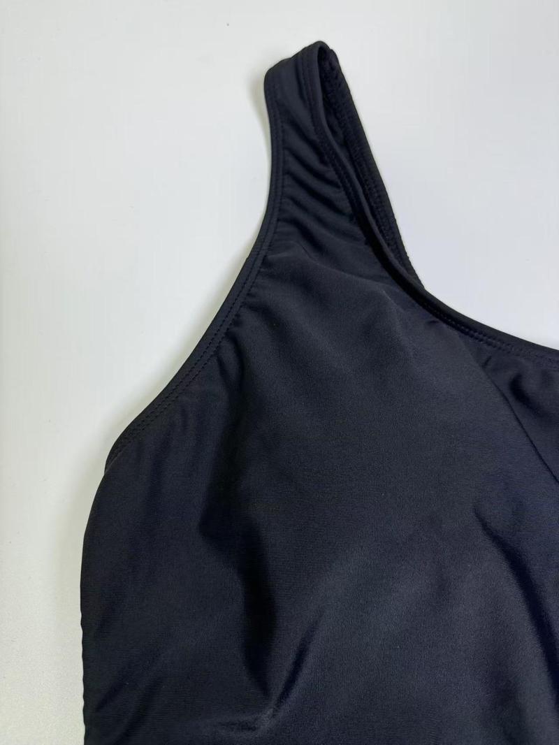 Plus Size Solid Cut Out One-pieces, Casual Sleeveless Backless Swim One-pieces for Beach Holiday Vacation, Women's Swimwear, Cutout Swim Suit, Swimsuit for Beach, Swimsuit Bodysuit