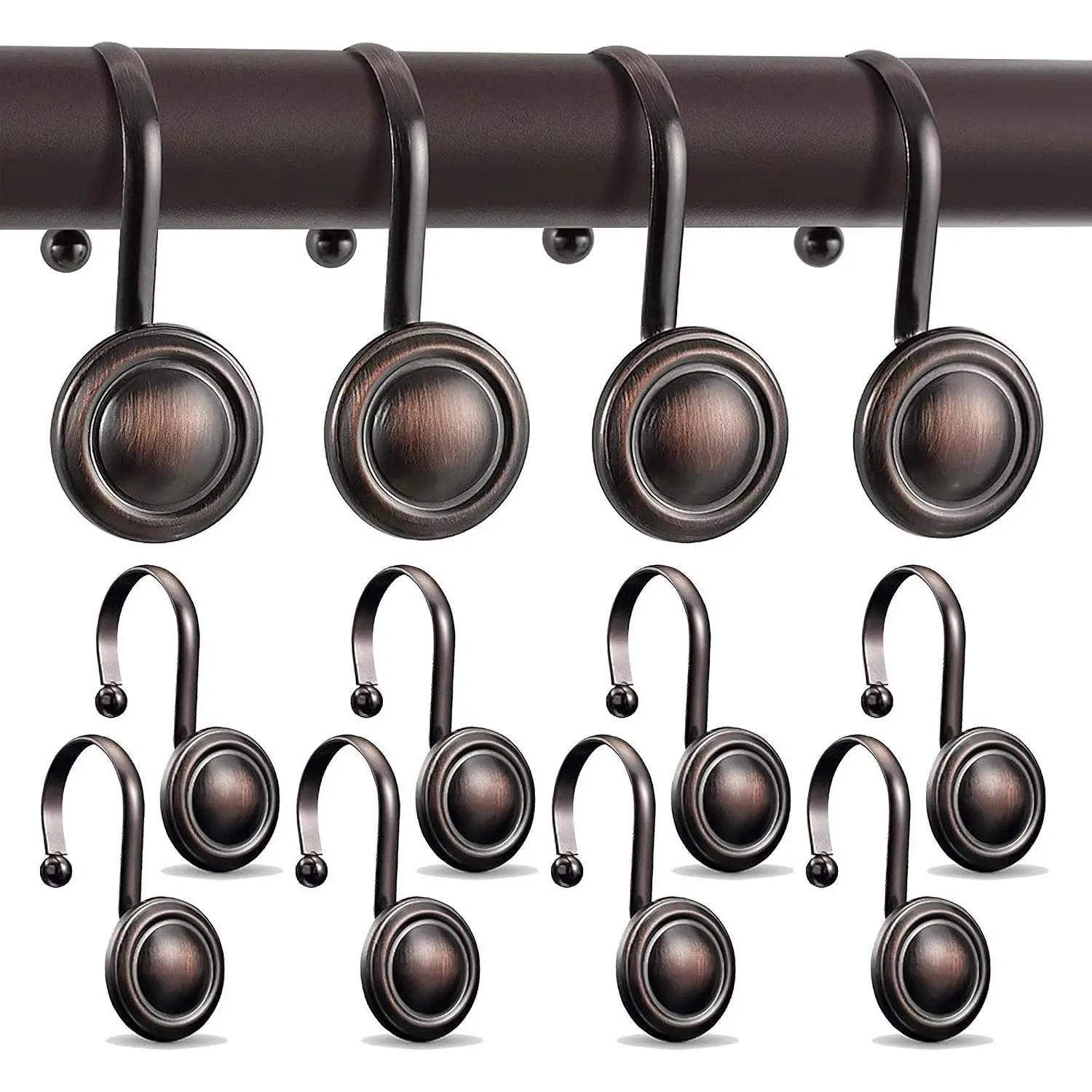 Bronze Shower Curtain Hooks Brown, Decorative Tan Copper Curtain Rod Hooks, Dark  Rustic  Curtain Rings (12 Pcs Set)