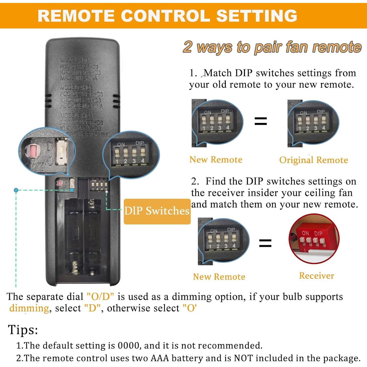 HD3 Ceiling Fan Remote Control Replacement for Hampton  Home Decorators Collection,3-Speed Timer Light Dimmer Thermostatic Control, 2AAZPHD3/HD3 KUJCE10320/TR222A
