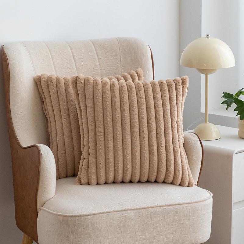 Solid Color Faux Fur Throw Pillow Cover, 2 Counts Soft Comfortable Striped Decorative Cushion Cover without Filler, Household Decoration Supplies for Home Living Room Sofa Couch