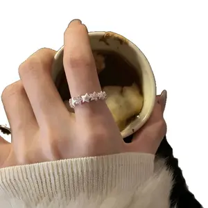 Brushed Star Rhinestone Adjustable Ring For Women