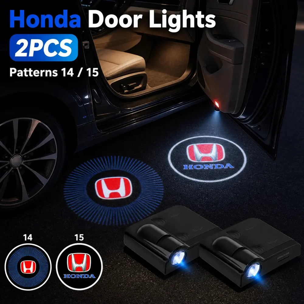 💡🚗 2 Pack LED Interior Decorative Logo Lights | Honda Car Door Welcome Lights, Wireless Magnetic Sensor LED Logo Projector Lights, No Drill HD Courtesy Lamps for Civic Accord CR-V Fit HR-V Odyssey, Patterns 14/15