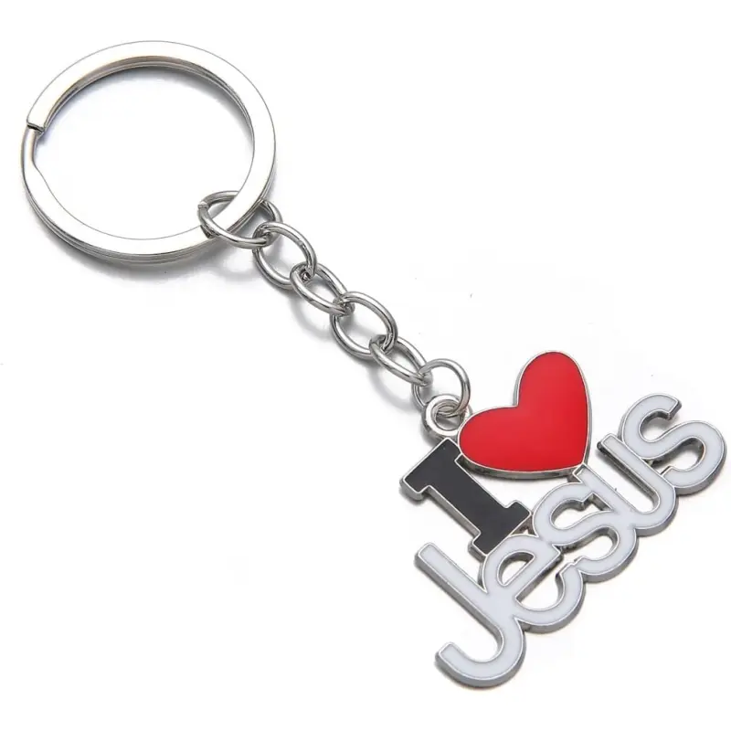 2-Pack I Love Jesus Keychains, Religious Christian Key Rings for Car Keys, Bags and Prayer Gifts